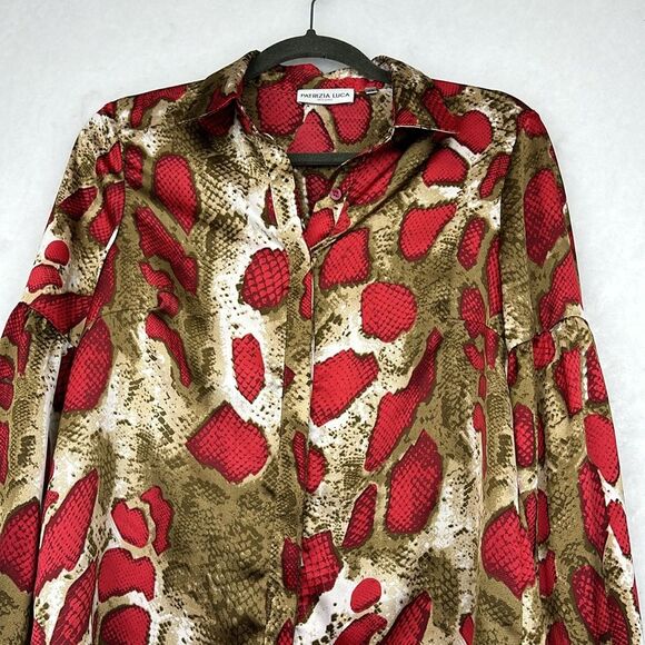 PATRIZIA LUCA Snake Print Long Sleeve Blouse In Red Sz XS - Picture 5 of 9